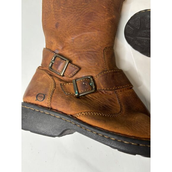 Born Brown Leather Tall Boots Size 9 Zipper Buckle Mid-Calf Stitched Sole Women’ - Picture 5 of 10